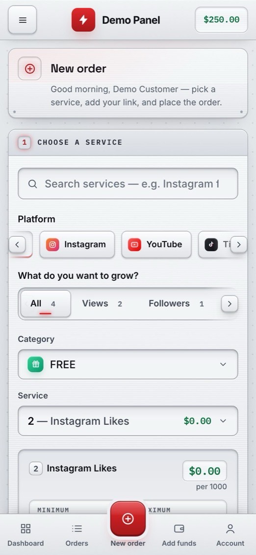 The New Order page on a phone