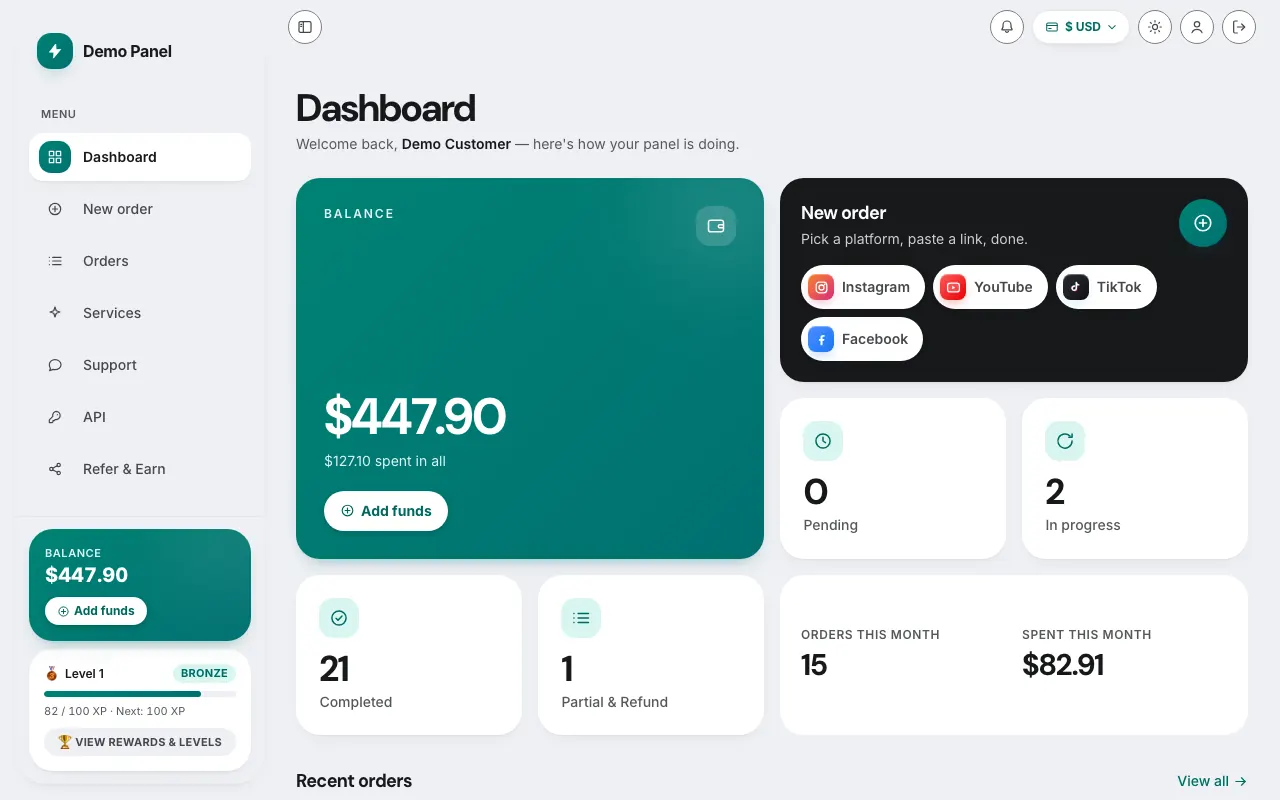 Bento Grid theme: the storefront dashboard