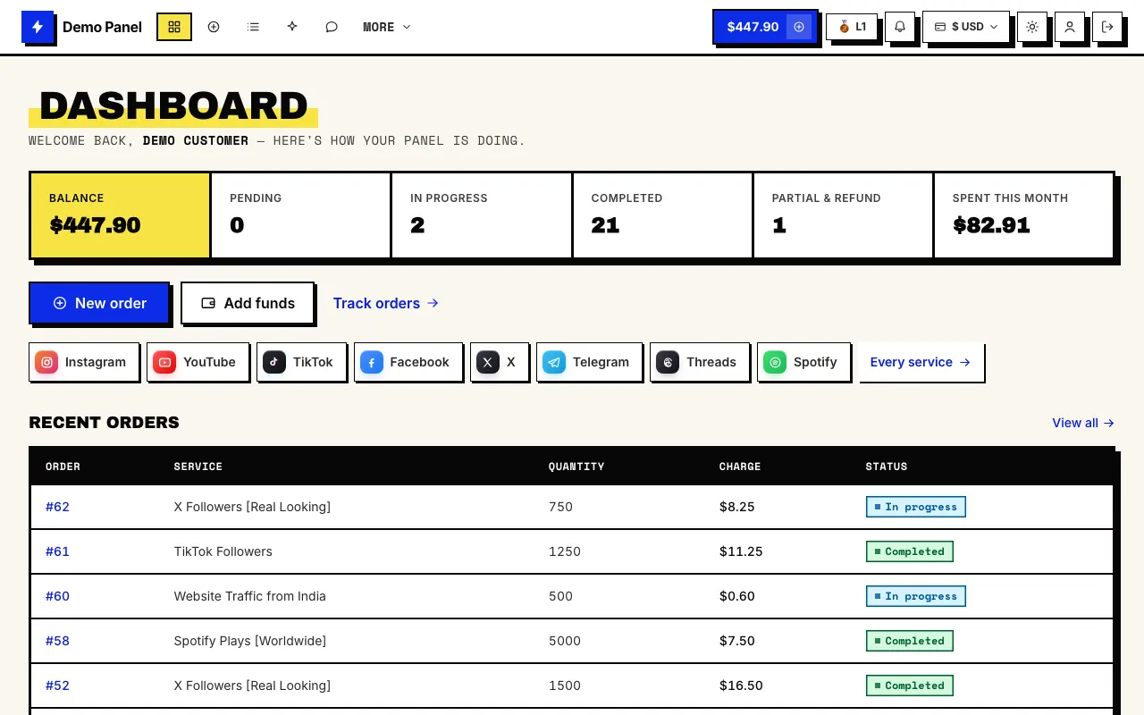 Brutalism theme: the storefront dashboard