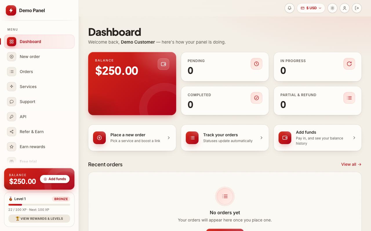 GetMy Classic theme: the storefront dashboard of the panel