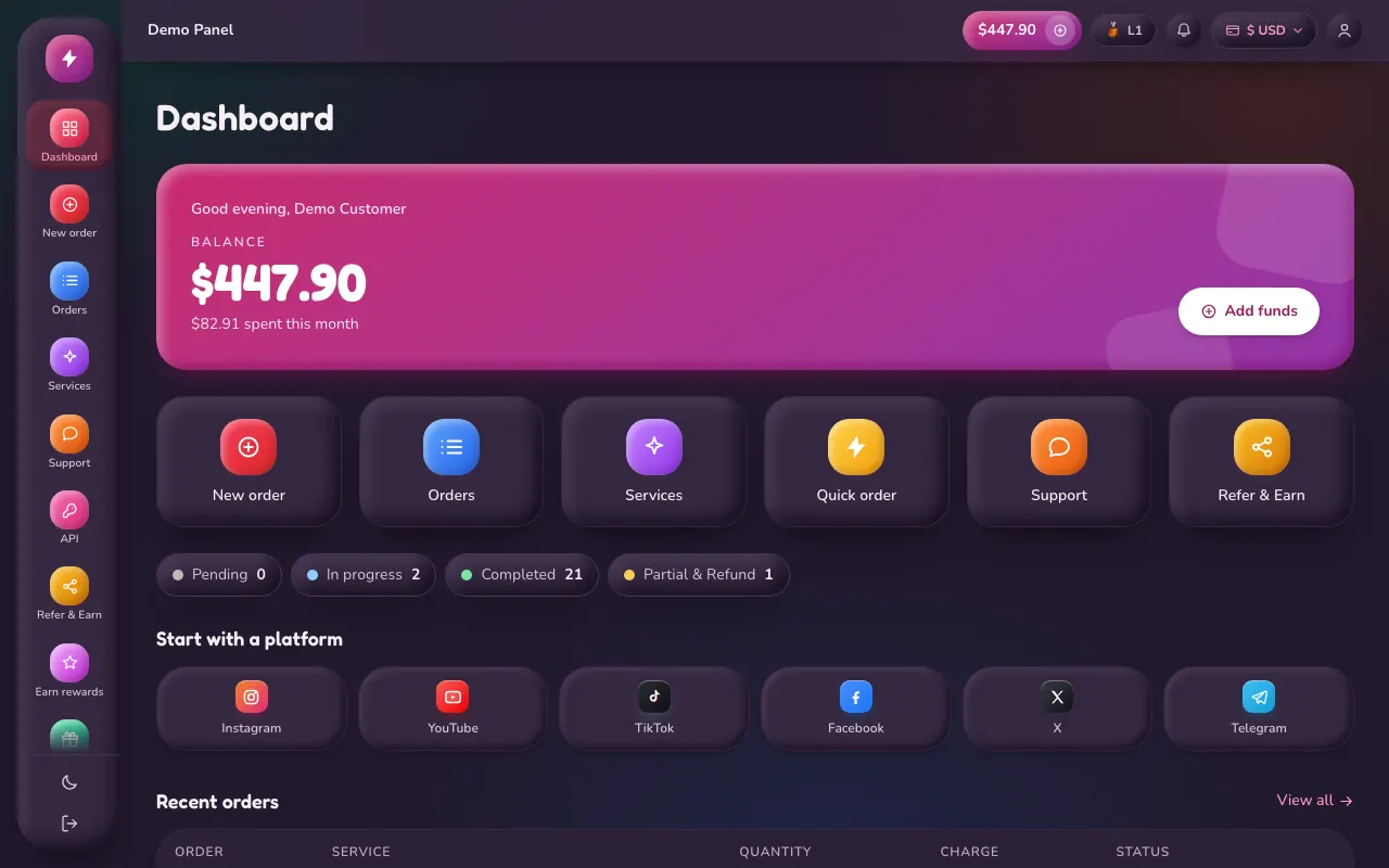 Claymorphism theme in dark mode