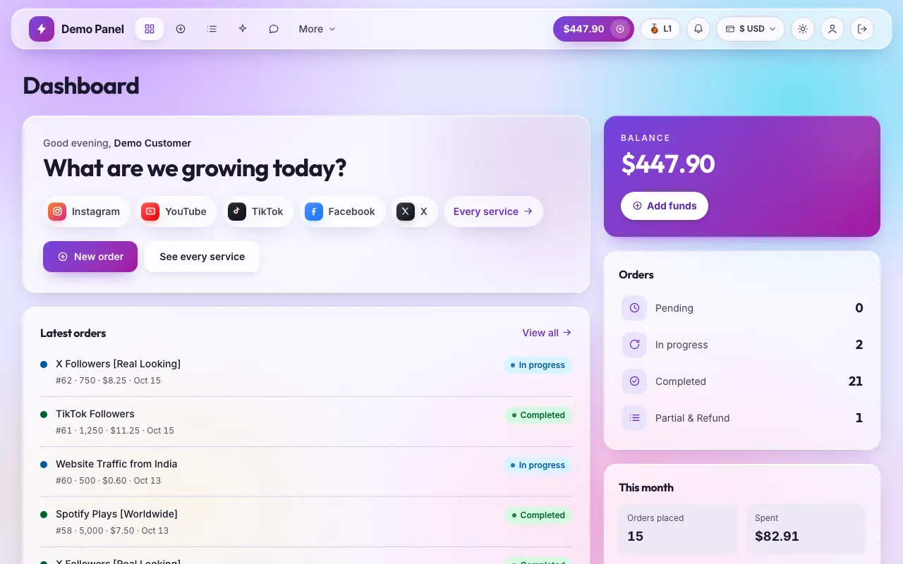 Glassmorphism theme: the storefront dashboard
