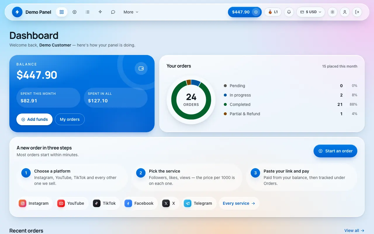 Liquid Glass theme: the storefront dashboard