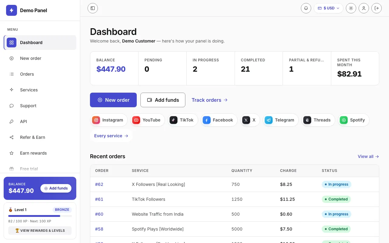 Minimalism theme: the storefront dashboard