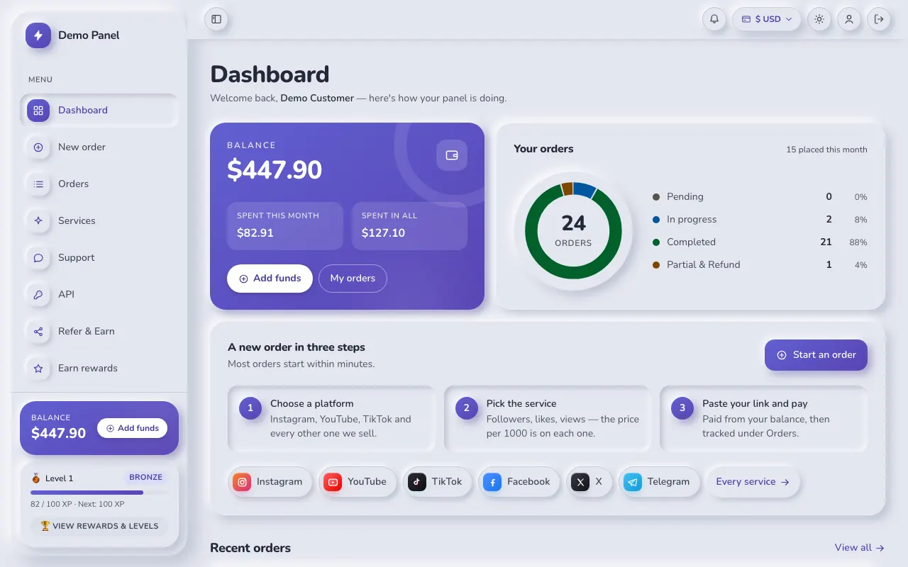 Neumorphism theme: the storefront dashboard