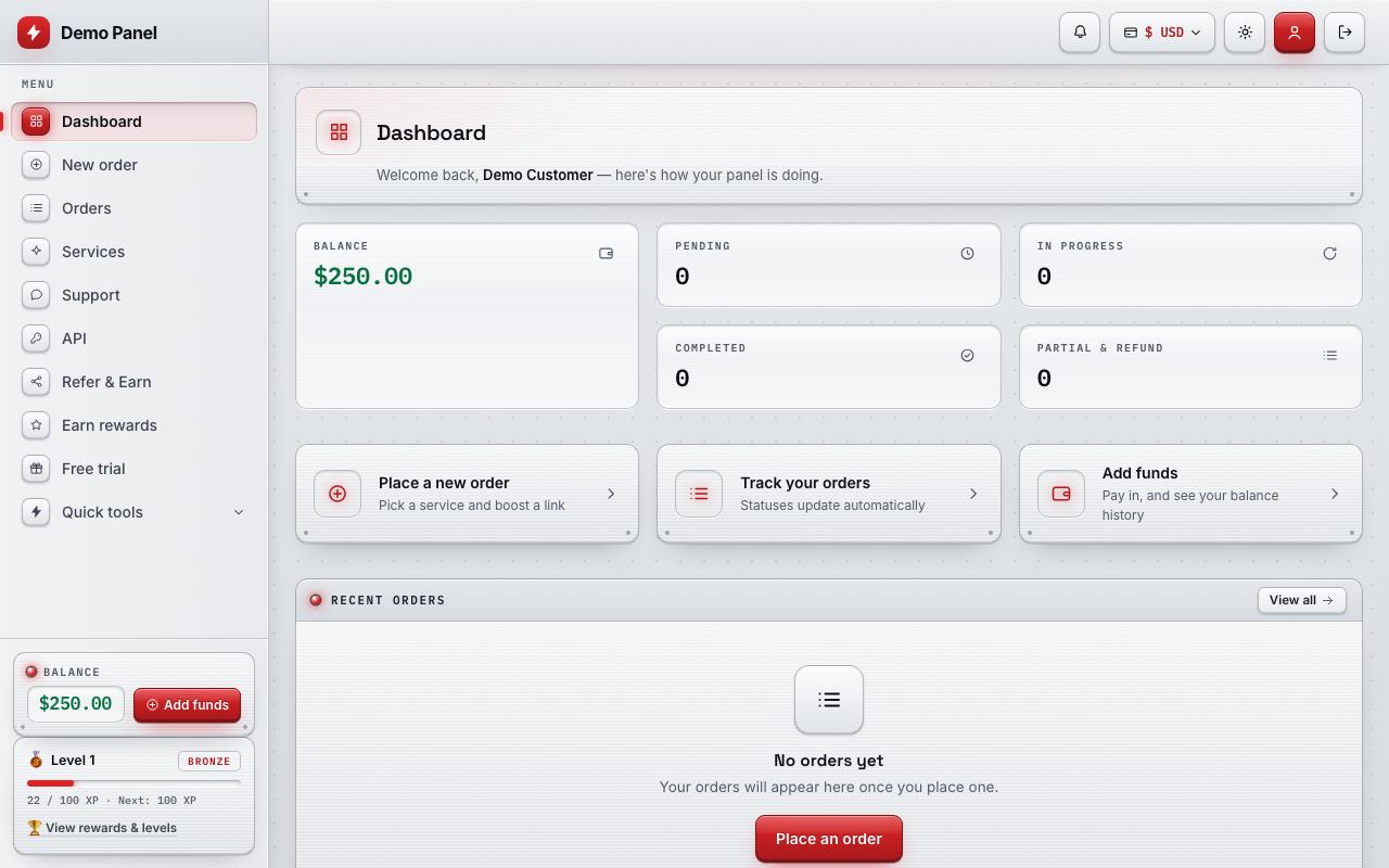 GetMy Rako theme: the storefront dashboard of the panel